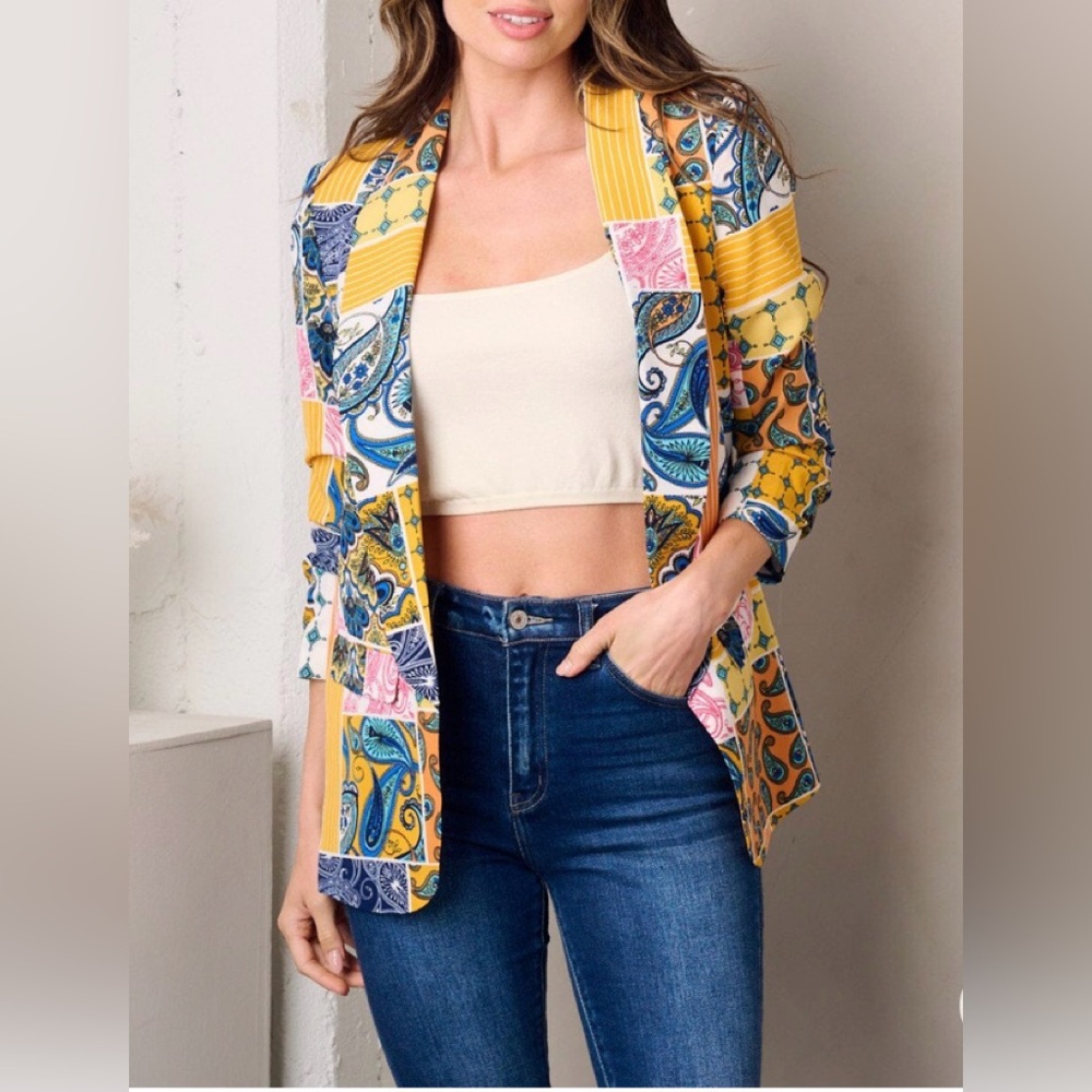 WOMEN'S 3/4 SLEEVE OPEN
FRONT MULTI PRINT
BLAZER - Picture 1 of 3